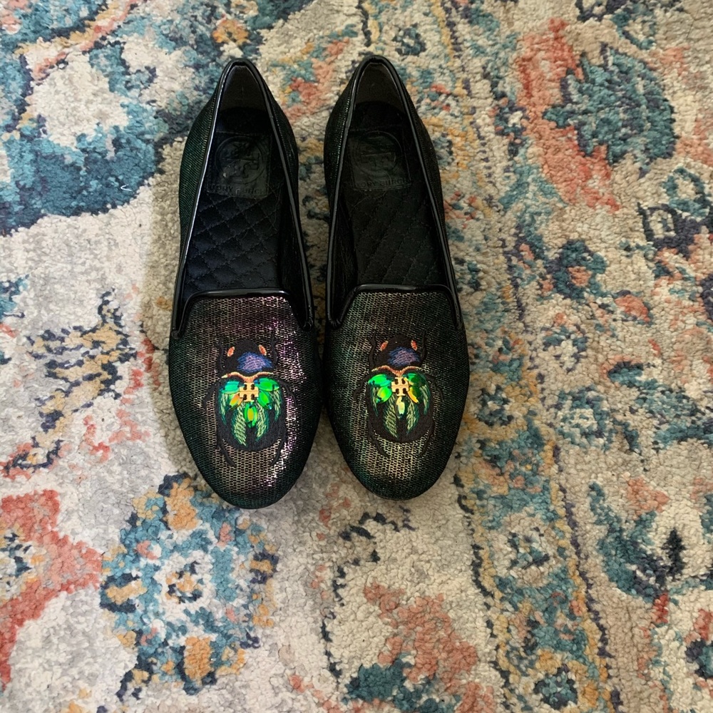 SOLD Tory Burch Cailyn Holographic Beetle Loafers